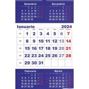Calendar de perete 2024. Triptic albastru. 4 luni