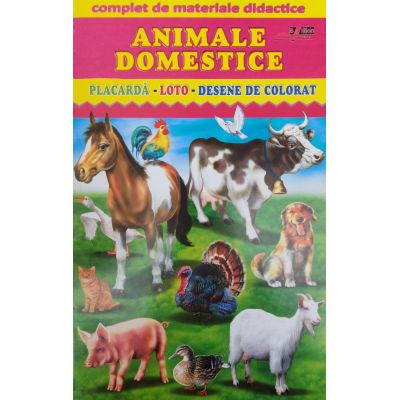 Animale domestice. Complet de materiale didactice. Placardă. Loto. Desene de colorat