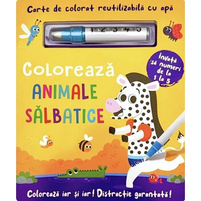 Colorează animale sălbatice. Carte de colorat reutilizabilă cu apă